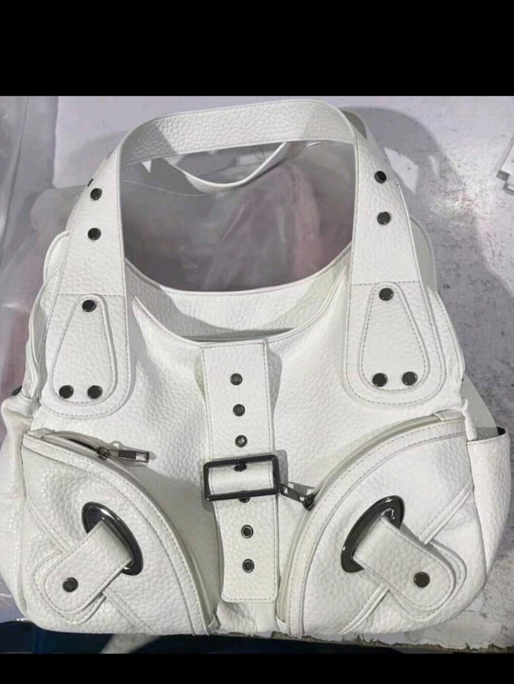 White Women's Structured Leather Tote Bag